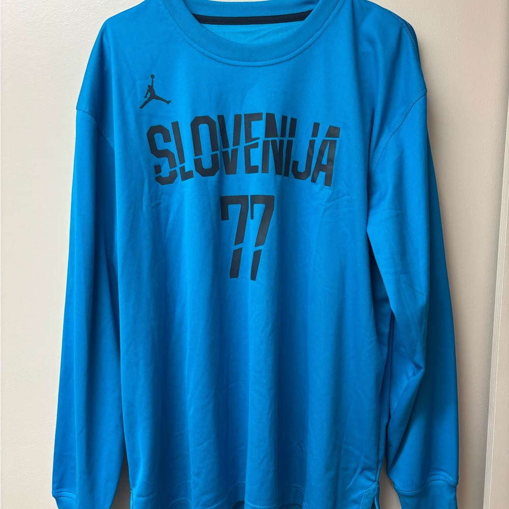 Jordan Luka Doncic Slovenia Blue Long Sleeve Shirt
